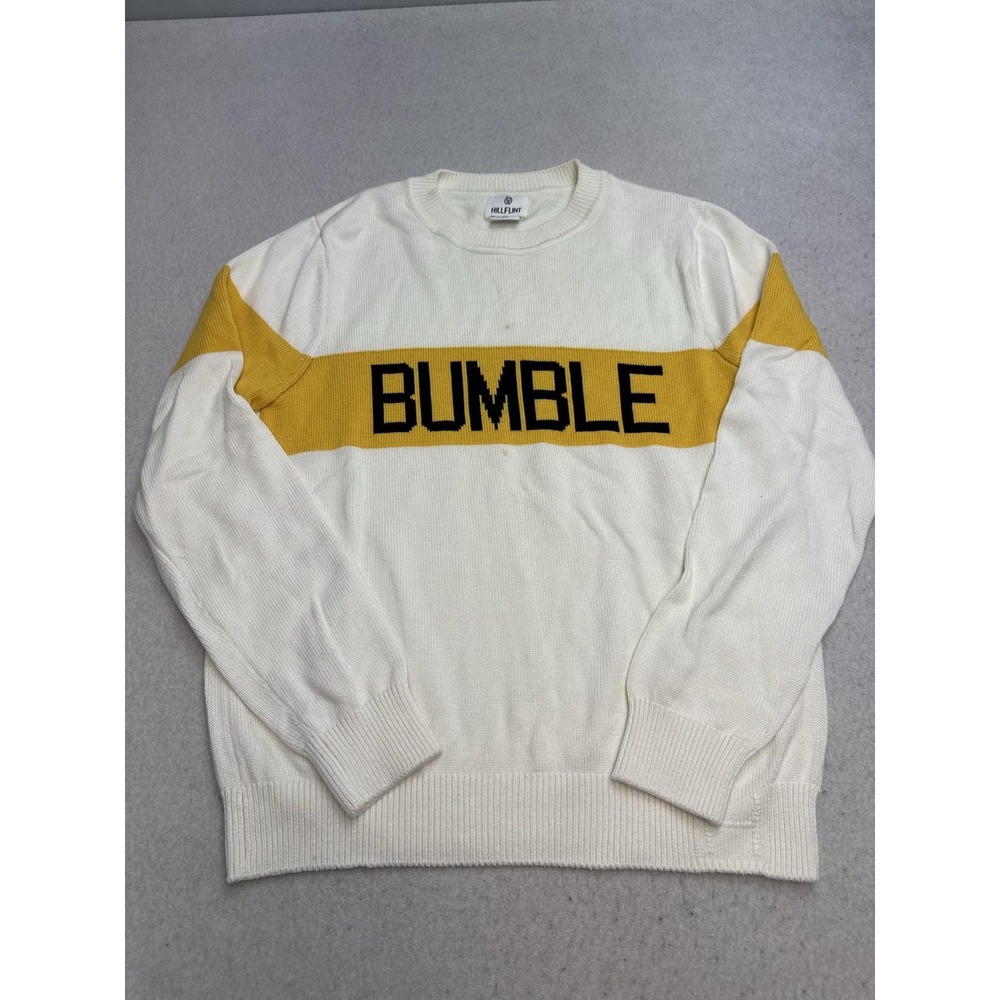Hillflint Sweater Mens XL Off-White Bumble Graphic Crewneck Knit Spellout